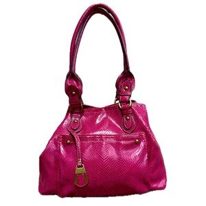 👜💋 ROSETTI Magenta Faux‎ Snakeskin Slouchy Tote | Vintage Y2K Shoulder Bag
